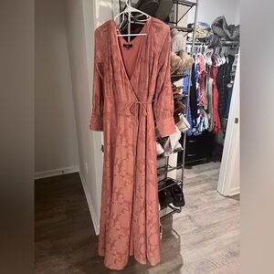 lulus Kept Your Love Rose Pink Floral Jacquard Long Sleeve Maxi Dress Size: XL